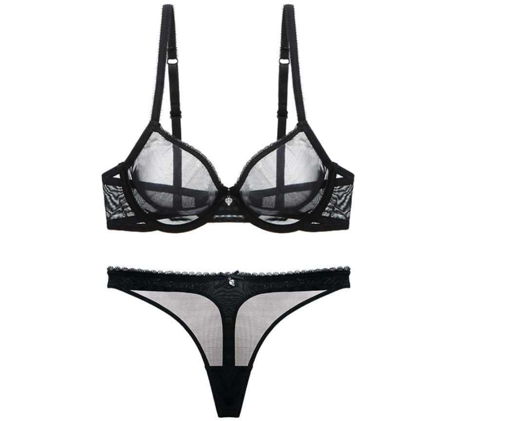 Women's Sheer Bra and Thong 2 Pcs Set