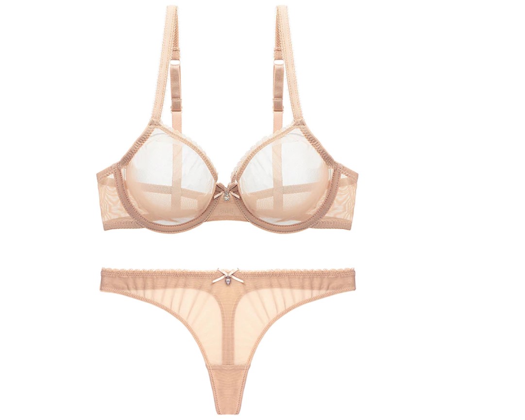 Women's Sheer Bra and Thong 2 Pcs Set
