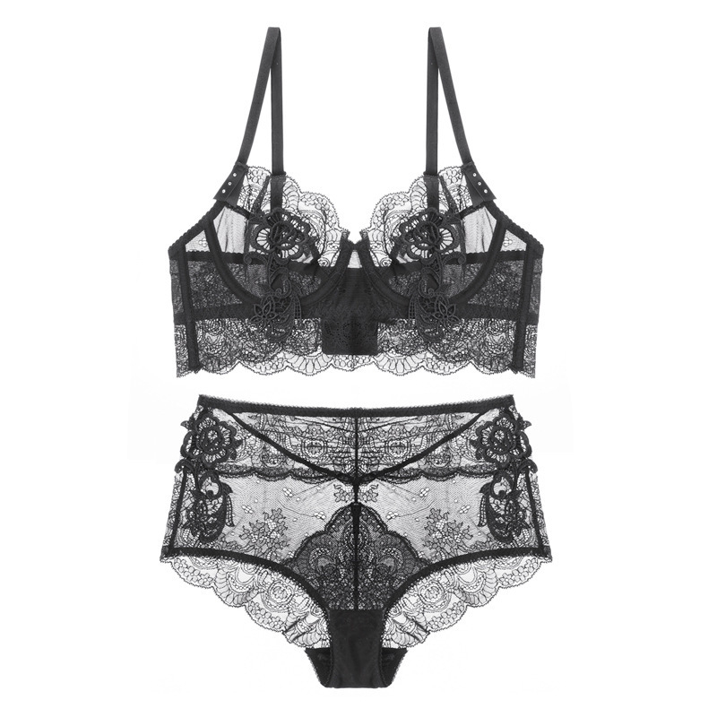 Women's Floral Lace Bra and Panties 2 Pcs Set