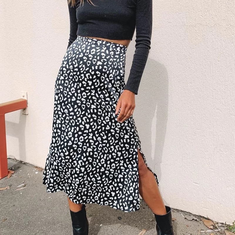 Women's Elegant Leopard Pattern Midi Skirts