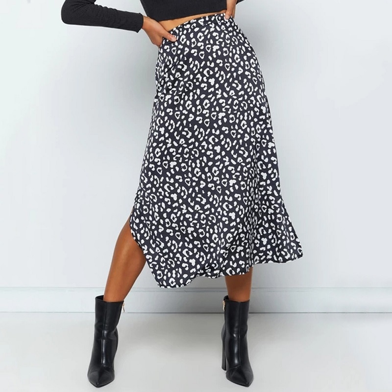 Women's Elegant Leopard Pattern Midi Skirts