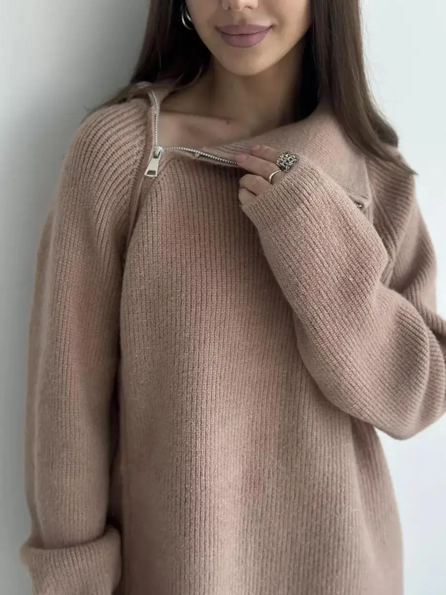 Tossy Knit Zipper Women's Pants Sets For Women Slim Lapel Long Sleeve Pullover And Patchwork Straight Legg 2 Piece-Set Winter