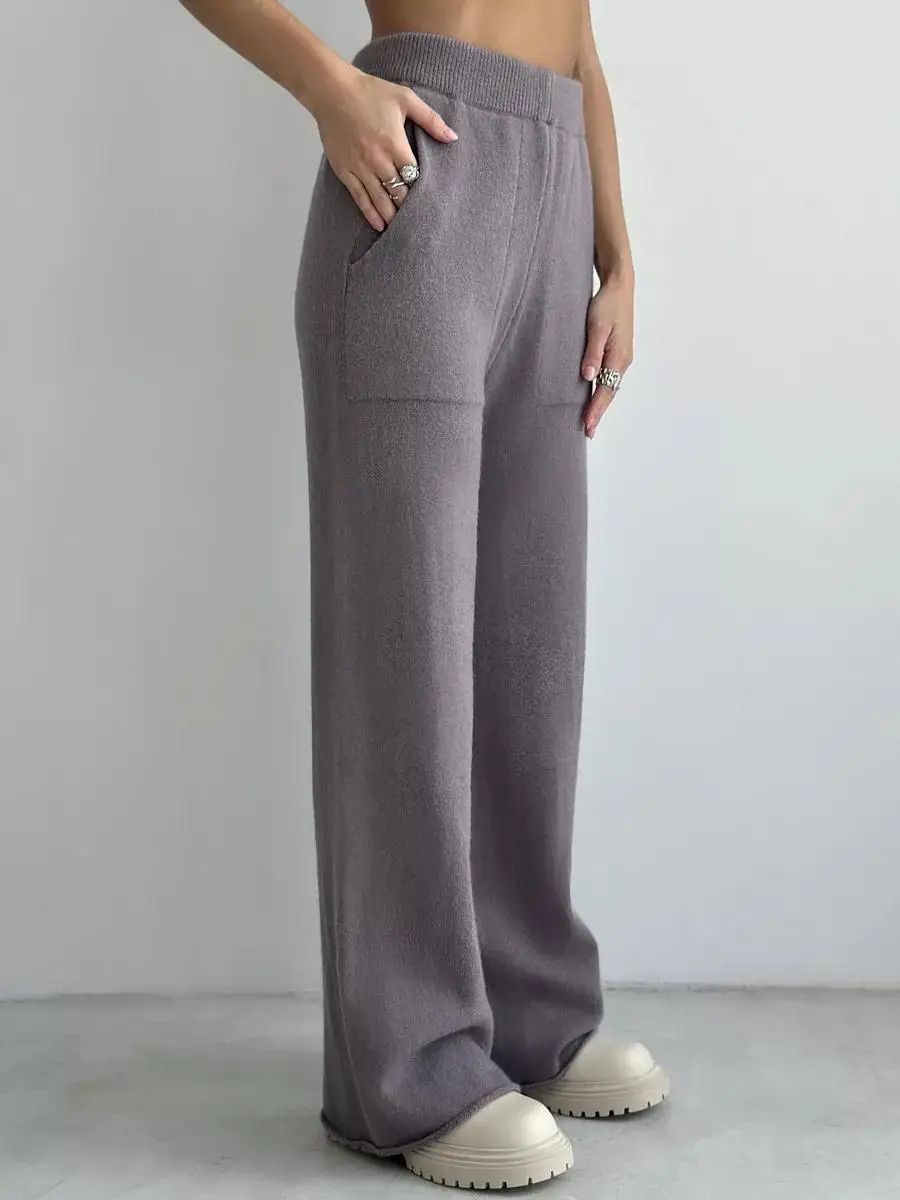 Tossy Knit Zipper Women's Pants Sets For Women Slim Lapel Long Sleeve Pullover And Patchwork Straight Legg 2 Piece-Set Winter