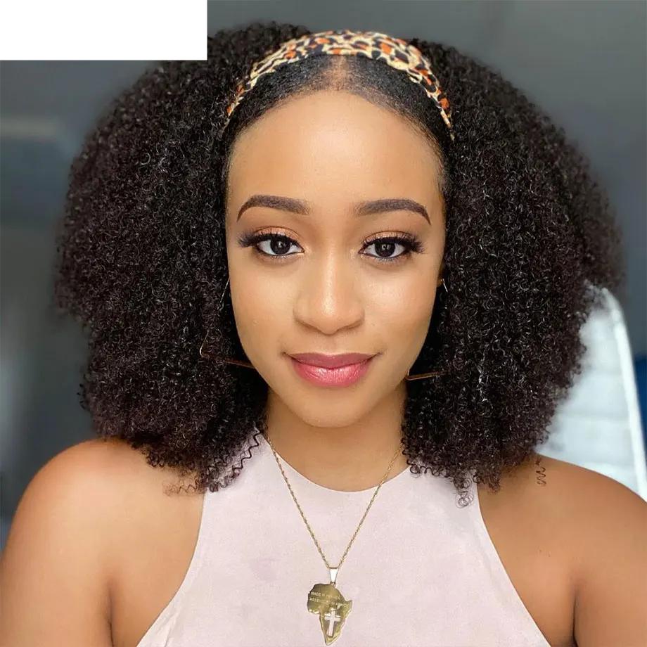 Afro Kinky Curly Human Hair Headband Wig For Black Women 180% Density Brazilian Remy Full Machine Made 100% Human Hair YARRA