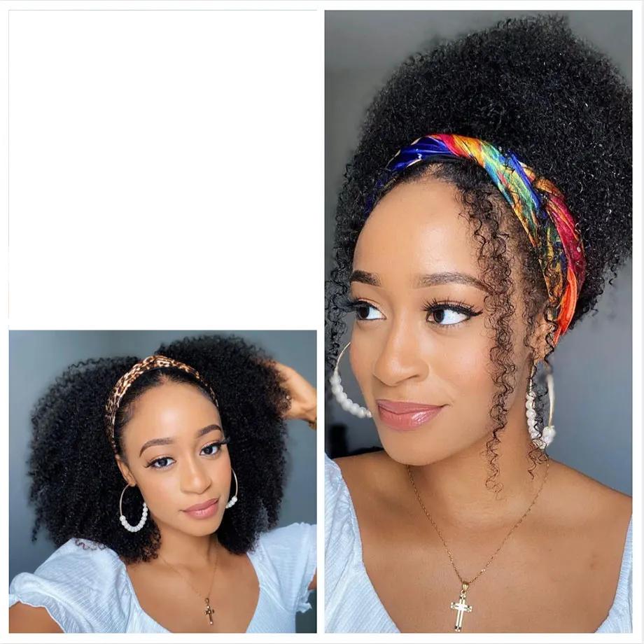 Afro Kinky Curly Human Hair Headband Wig For Black Women 180% Density Brazilian Remy Full Machine Made 100% Human Hair YARRA